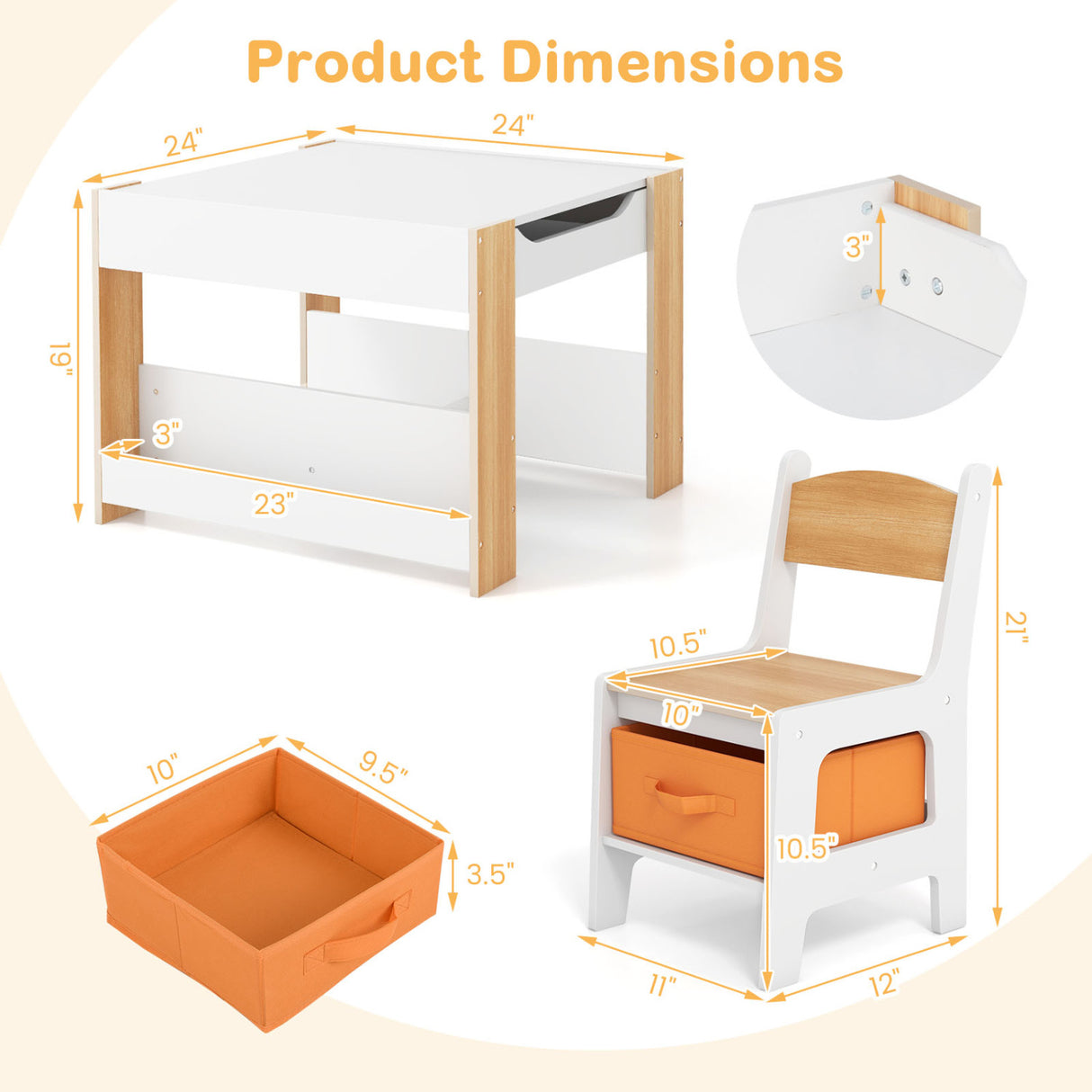 4 in 1 Kids Toddler Activity Table and Chairs Set with Reversible Tabletop-Natural