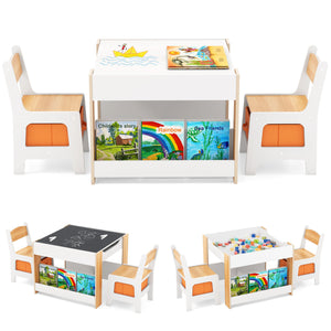4 in 1 Kids Toddler Activity Table and Chairs Set with Reversible Tabletop-Natural