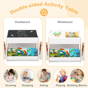 4 in 1 Kids Toddler Activity Table and Chairs Set with Reversible Tabletop-Natural
