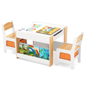 4 in 1 Kids Toddler Activity Table and Chairs Set with Reversible Tabletop-Natural