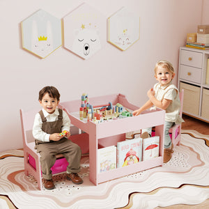 4 in 1 Kids Toddler Activity Table and Chairs Set with Reversible Tabletop-Pink