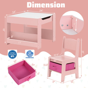 4 in 1 Kids Toddler Activity Table and Chairs Set with Reversible Tabletop-Pink