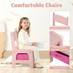 4 in 1 Kids Toddler Activity Table and Chairs Set with Reversible Tabletop-Pink