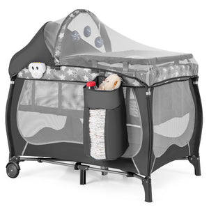 4 in 1 Portable Baby Nursery Center with Net and Music Box-Gray