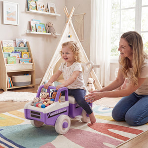4 in 1 Ride on Push Car with Music and Under-Seat Storage for Boys Girls-Purple