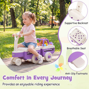 4 in 1 Ride on Push Car with Music and Under-Seat Storage for Boys Girls-Purple