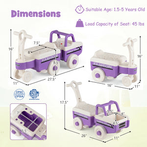 4 in 1 Ride on Push Car with Music and Under-Seat Storage for Boys Girls-Purple