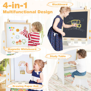 4-in-1 Toddler Activity Table Set with Magnetic Whiteboard and Chalk Board-Natural