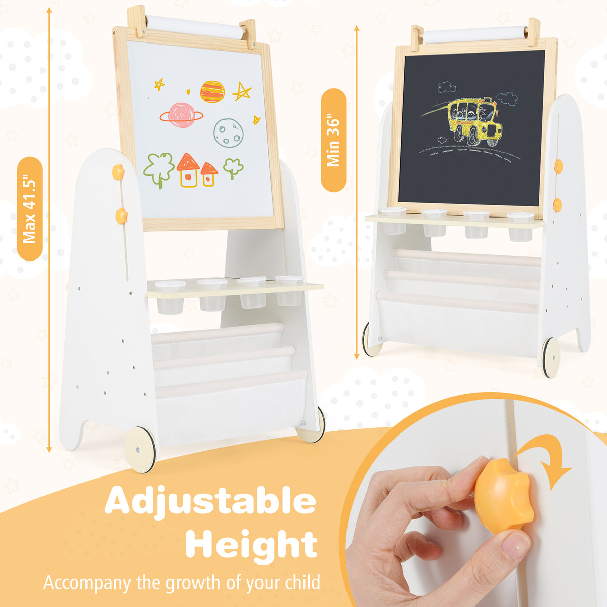 4-in-1 Toddler Activity Table Set with Magnetic Whiteboard and Chalk Board-Natural