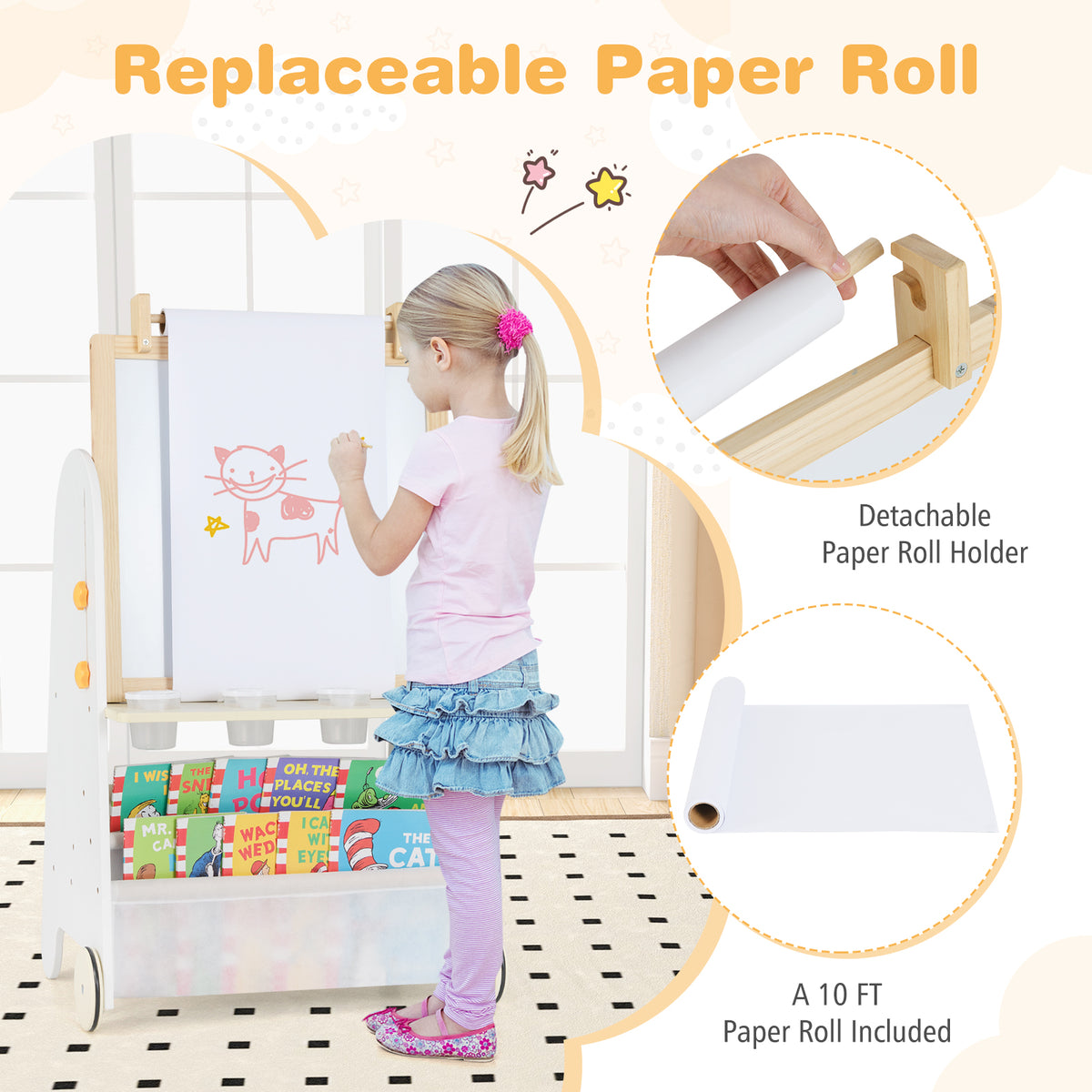 4-in-1 Toddler Activity Table Set with Magnetic Whiteboard and Chalk Board-Natural