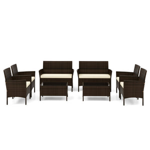 4 Piece Patio Rattan Conversation Set with Cozy Seat Cushions-Beige