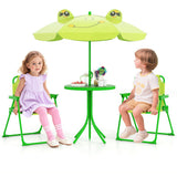 4 Pieces Kids Picnic Set with 2 Folding Chairs and Height Adjustable Umbrella-Light Green
