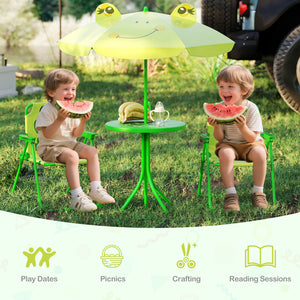 4 Pieces Kids Picnic Set with 2 Folding Chairs and Height Adjustable Umbrella-Light Green