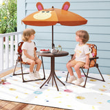 4 Pieces Kids Picnic Set with 2 Folding Chairs and Height Adjustable Umbrella-Brown