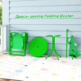 4 Pieces Kids Picnic Set with 2 Folding Chairs and Height Adjustable Umbrella-Brown