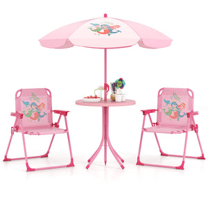 4 Pieces Kids Picnic Set with 2 Folding Chairs and Height Adjustable Umbrella-Pink
