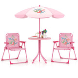 4 Pieces Kids Picnic Set with 2 Folding Chairs and Height Adjustable Umbrella-Pink