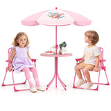 4 Pieces Kids Picnic Set with 2 Folding Chairs and Height Adjustable Umbrella-Pink