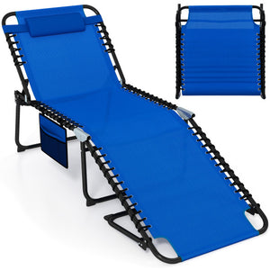 4 Position Folding Lounge Chaise with Adjustable Backrest and Footrest-Navy