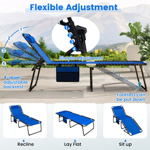 4 Position Folding Lounge Chaise with Adjustable Backrest and Footrest-Navy