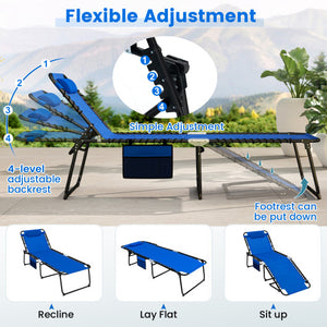 4 Position Folding Lounge Chaise with Adjustable Backrest and Footrest-Navy