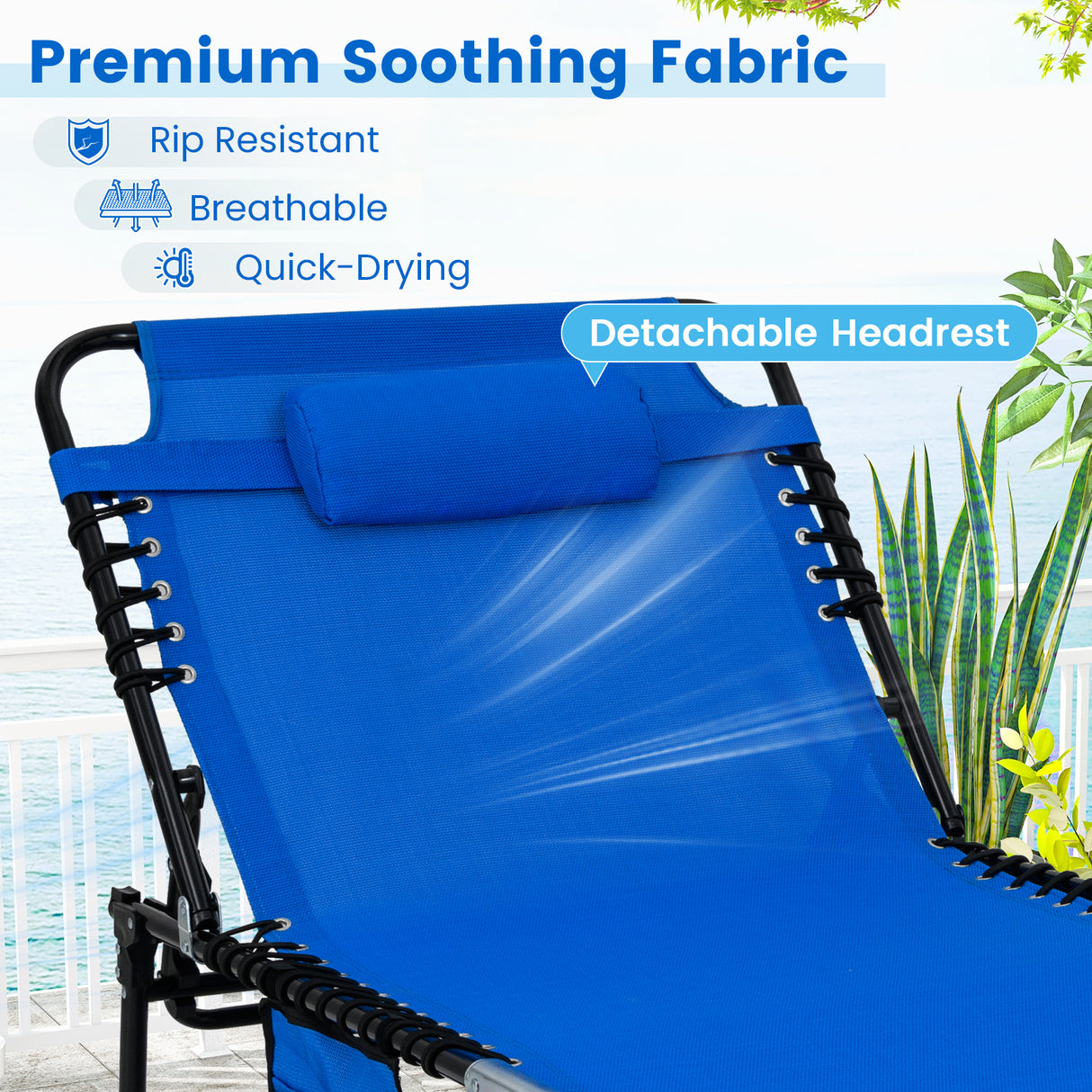 4 Position Folding Lounge Chaise with Adjustable Backrest and Footrest-Navy