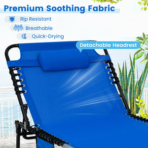 4 Position Folding Lounge Chaise with Adjustable Backrest and Footrest-Navy