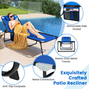4 Position Folding Lounge Chaise with Adjustable Backrest and Footrest-Navy