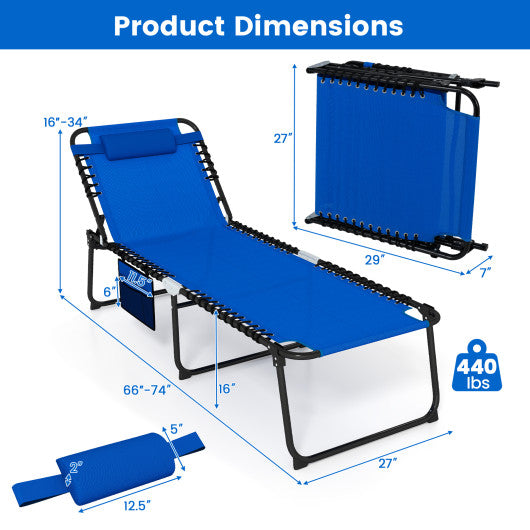 4 Position Folding Lounge Chaise with Adjustable Backrest and Footrest-Navy