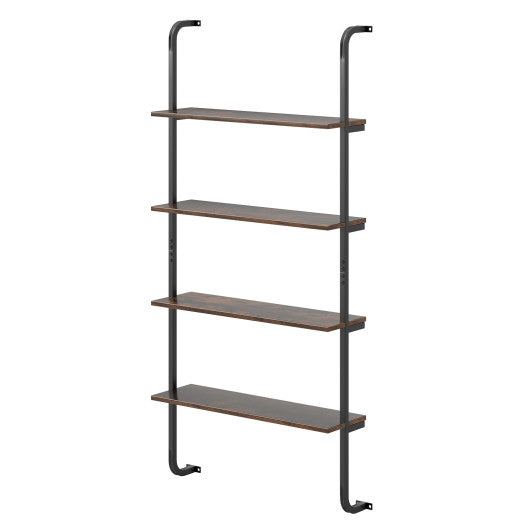 4-Tier Industrial Pipe Shelving with Metal Frame for Living Room Kitchen-Rustic Brown