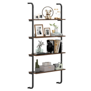 4-Tier Industrial Pipe Shelving with Metal Frame for Living Room Kitchen-Rustic Brown