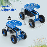 4-Wheel Rolling Garden Cart Work Seat-Blue