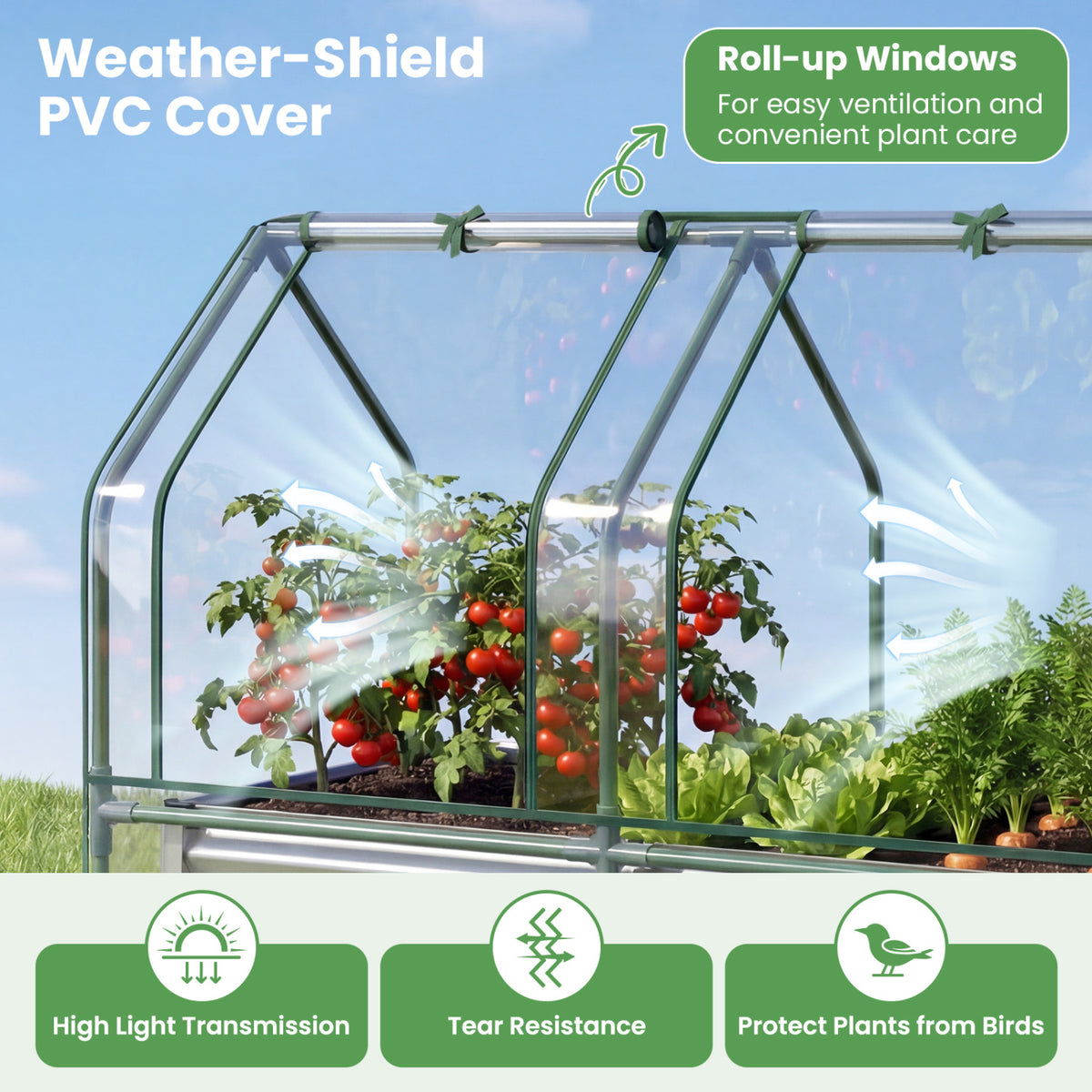 4 x 2 x 3 Feet Small Galvanized Raised Garden Bed with Greenhouse Cover-Silver