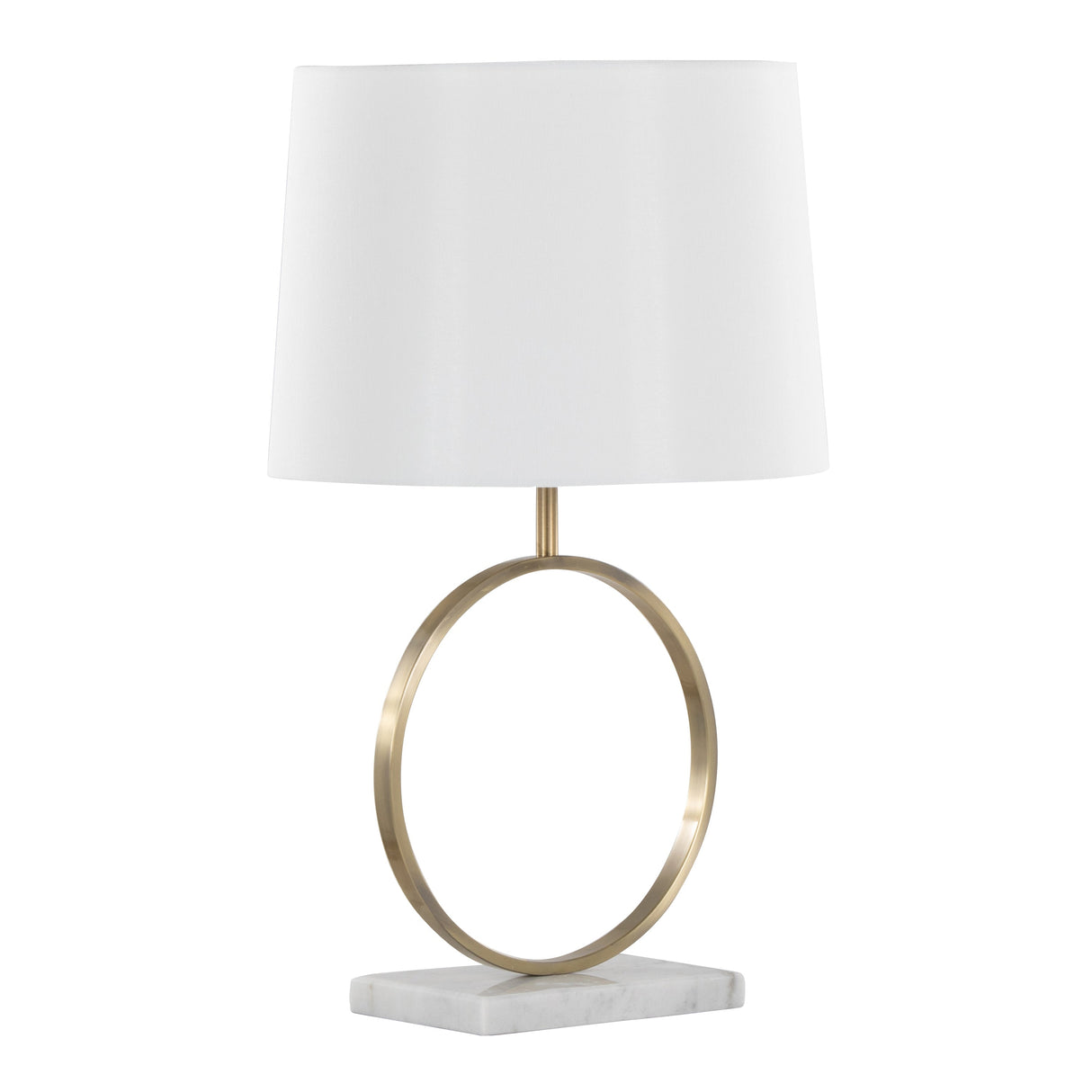 Moon Contemporary Table Lamp in White Marble, Gold Metal and White Shade