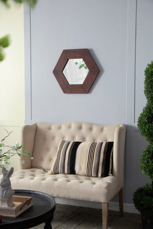 Hexagon Mirror With Natural Wood Frame, Wall Decor For Living Room Bathroom Hallway by Couch.com