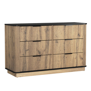 Modern 6 Drawer Cabinet With Metal Rounded Corners And Exquisite Handles Multi Functional Storage - Natural Wood by Couch.com