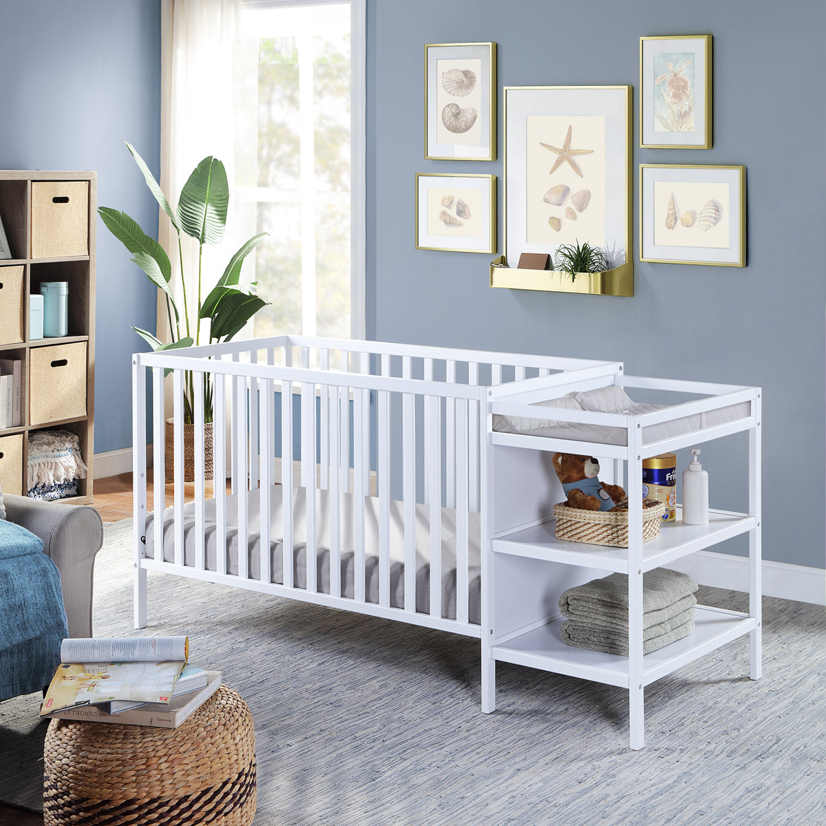 Palmer 3-in-1 Convertible Crib and Changer Combo, White