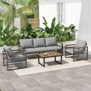 4-Pieces Outdoor Metal Patio Furniture Set with Cushions