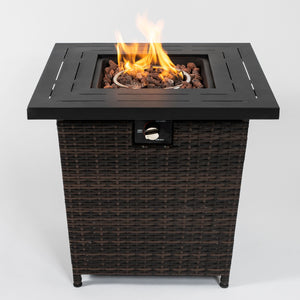 28" Wicker Square Fire Pit Table - Black Brown by Couch.com