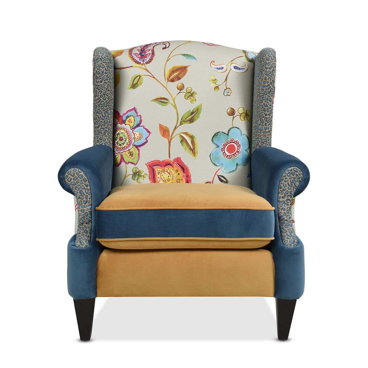 Anya - Boho Chic Wingback Accent Arm Chair - Floral / Leopard / Blue Teal / Yellow Gold by Couch.com