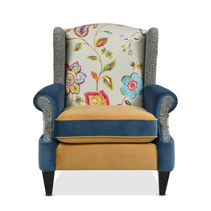 Anya - Boho Chic Wingback Accent Arm Chair - Floral / Leopard / Blue Teal / Yellow Gold by Couch.com