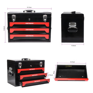 Portable 3 Drawer Steel Toolbox, 4 Layers Of Tools With Metal Latches, With Storage Tray And Carrying Handle by Couch.com