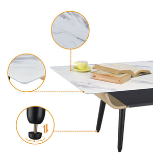 Landon - Coffee Table With Glass Marble Texture Top And Bent Wood Design by Couch.com