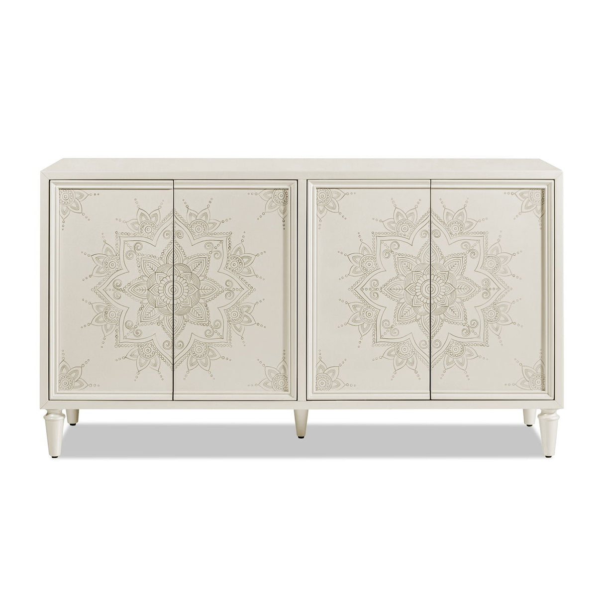Mahal - Hand Painted Mandala Lacquered Sideboard - Ivory Off-White by Couch.com