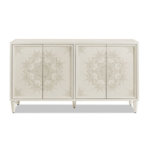 Mahal - Hand Painted Mandala Lacquered Sideboard - Ivory Off-White by Couch.com