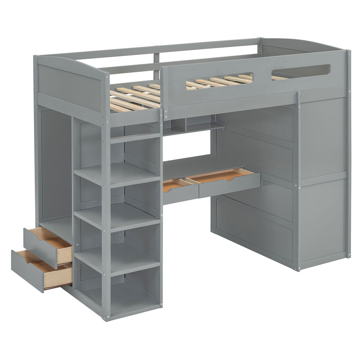 Loft Bed With Desk, Wardrobes, 4 Drawers And 4 Shelves by Couch.com