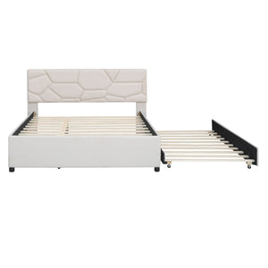 Upholstered Platform Bed With Brick Pattern Headboard And Twin Long Size Trundle by Couch.com