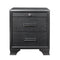 The Civic nightstand is a black wooden piece with a textured finish, featuring two drawers with sleek handles and supported by four short, sturdy legs.