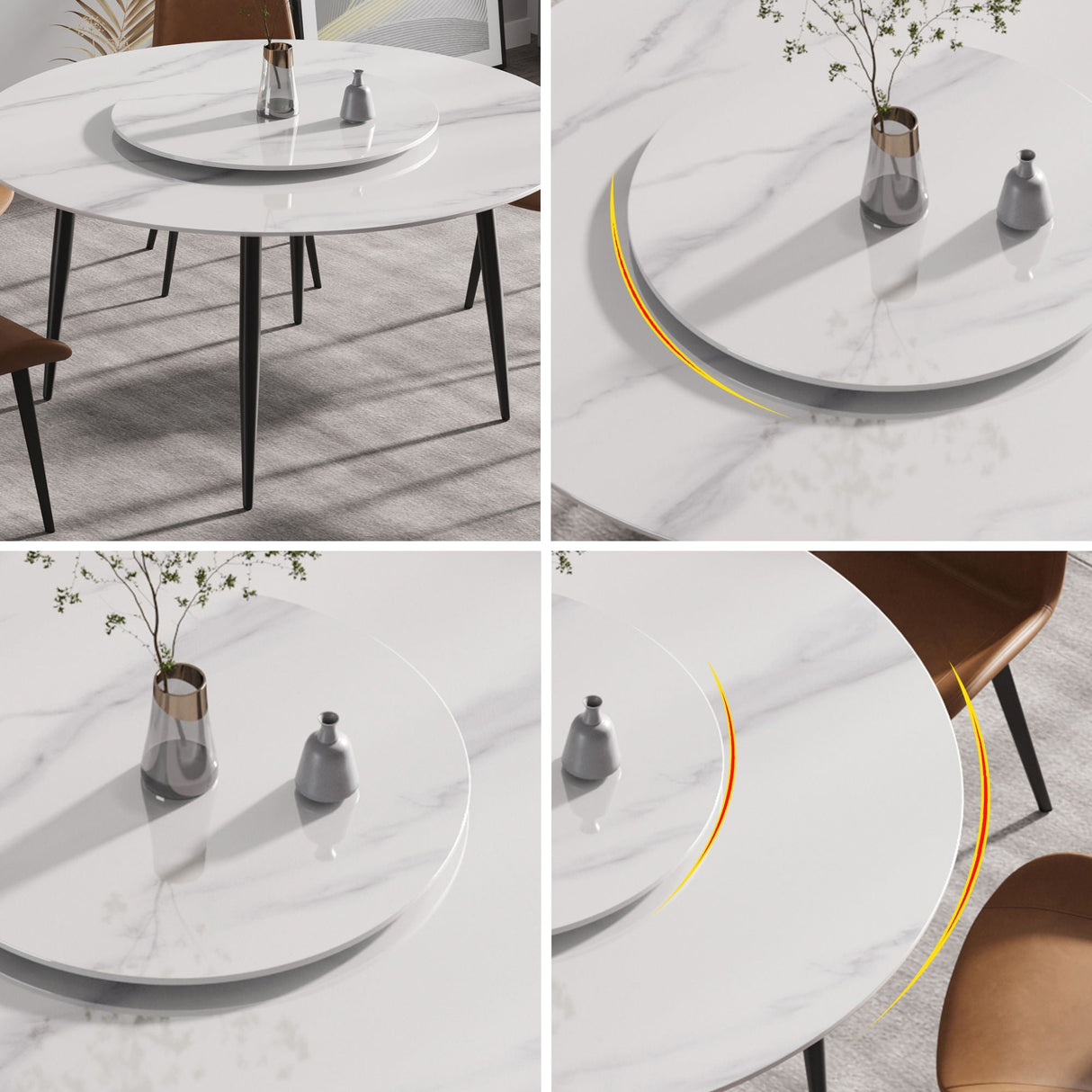 Modern Artificial Stone Round Dining Table, Can Accommodate 6 People Artificial Stone Turntable - White by Couch.com