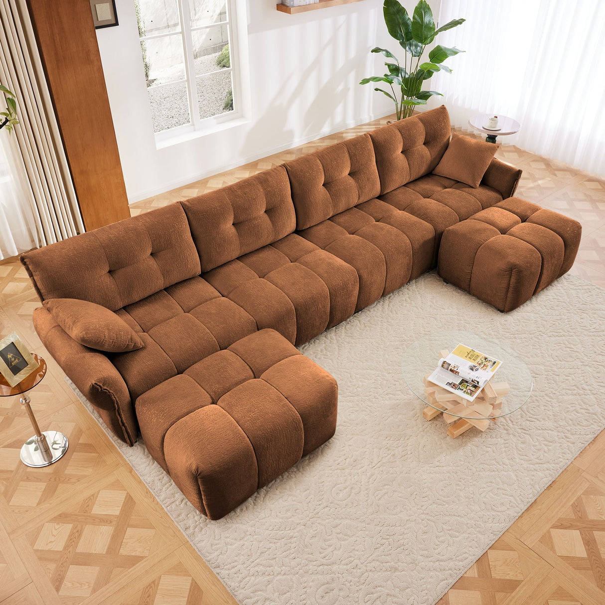 Elegant Sofa Set With Ottoman And Pillows, Textured Chenille, High Resilience Cushions by Couch.com